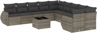 vidaXL Set De Sof&aacute;s De Jard&iacute;n 11 Pzas Y Cojines Rat&aacute;n Sint&eacute;tico Gris Vidaxl