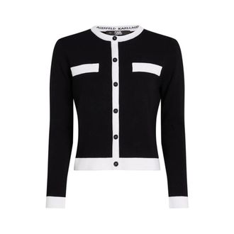 Karl Lagerfeld Knitted Contrast Trim Cardigan - female - Karl Lagerfeld - Cardigans - Black - M - Knitwear