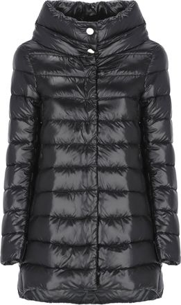 Herno Black High Collar Hidden Press Studs Quilted Down Jacket