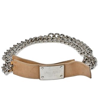 Versace Beige Patent Leather And Chain Logo Plaque Belt