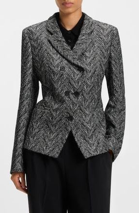 BOSS Jiarna Double Breasted Blazer in Monochrome Herringbone at Nordstrom Rack, Size 12