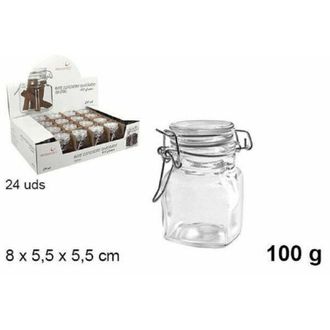 Trade Shop Trade Shop - Set 24 Pezzi Barattolo Quadrato Vasetto Con Tappo Porta Spezie Vetro 100g 100828