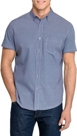 W.R.K Slim Fit Micro Square Reworked Short Sleeve Button-Down Shirt in Maroon at Nordstrom, Size Xx-Large