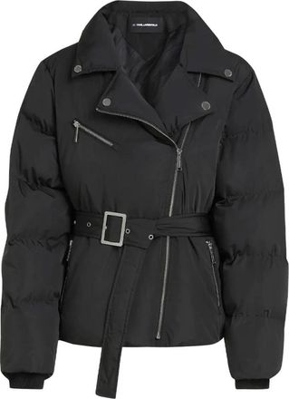 Karl Lagerfeld Jassen, Dames, Zwart, M, Leer, Biker Puffer Jacket