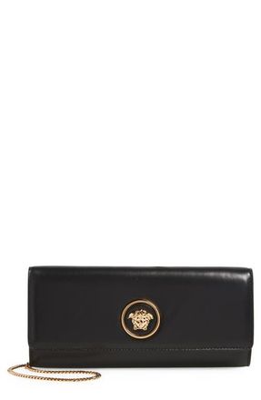 Versace La Medusa Leather Clutch in Black Versace Gold at Nordstrom