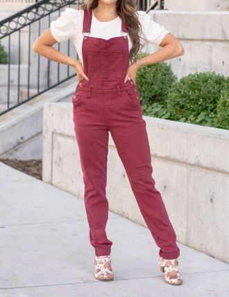 Judy Blue Double Cuff Boyfriend Overalls In Maroon