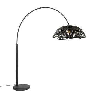 QAZQA Oriental L&aacute;mpara De Arco Oriental De Bamb&uacute; Negro - Pua Bamb&uacute; /acero Alargada Adecuado Para Led Max. 1 X 40 Watt - Qazqa