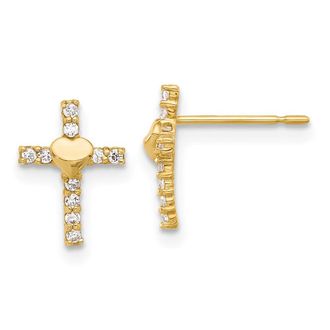Diamond2Deal 10K Yellow Gold Cubic Zirconia Heart Cross Stud Earrings