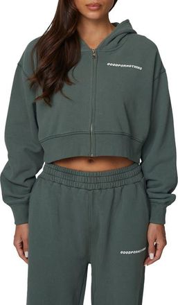 Good For Nothing Essential Cropped Zip Hoodie in Green at Nordstrom, Size X-Large Uk