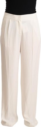 Tonello White High Waist Pleated Straight Formal Trouser Womens Pants (Pre-Owned)