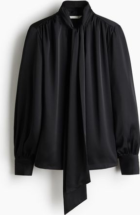 H&M Chiffonbluse mit Bindekragen - Schwarz