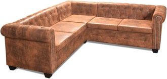 OEM Sof&aacute; De Esquina Chesterfield 5 Plazas Cuero Artificial Marr&oacute;n Vidaxl