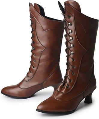 Generic Womens Vintage Lace - Up Mid - Calf Boots with Brogue Detailing & Kitten Heel,Autumn and Winter Office Wear,Brown,10 UK