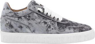 Philipp Plein Schoenen, Dames, Grijs, 36 EU, Leer, Velvet Hurricane Lo-Top Sneakers