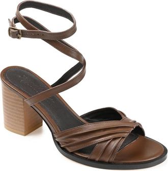 Journee Collection Freeda Sandals Womens Brown Leather Block Heel HAWK2596