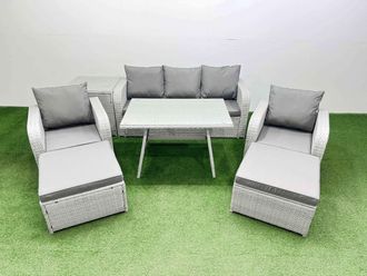 Fimous Reclining Chairs 3 Seat Sofa Set Garden Furniture Set Light Grey
