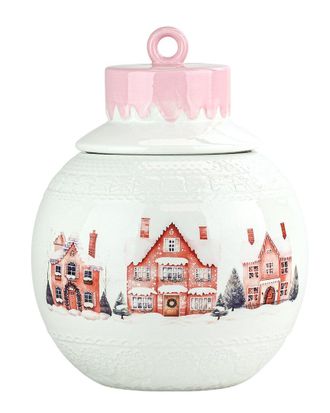 10 Strawberry Street Christmas Ornament Canister, Pink Village