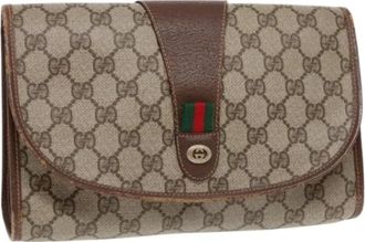 Gucci Pre-owned Clutches, female, Brown, Size: ONE SIZE Pre-owned Vintage GG Canvas Clutch