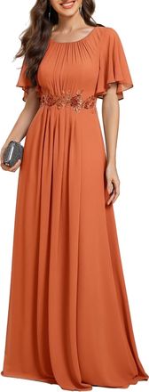 Ever-pretty Womens Chiffon V Neck Short Sleeves Appliques Formal Evening Dresses Bridesmaid Brandied Melon 12