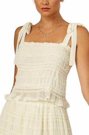 Isla Maude Camille Smocked Bow Design Tie Strap Peplum Top In Cream