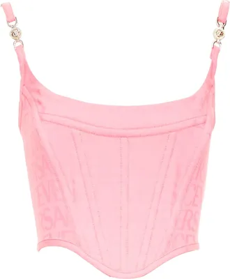 Versace new VERSACE Medusa 95 Pastel Pink monogram boned silver buckle bustier IT36 XXS