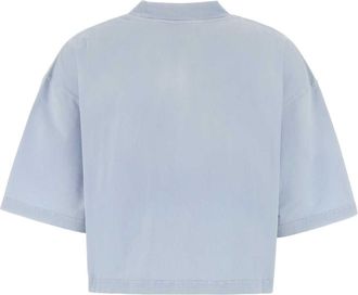 Marni Womens Logo-Embroidered Cotton T-Shirt Blue