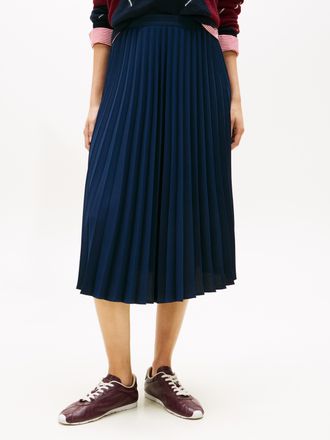 Tommy Hilfiger Plisseerock TOMMY HILFIGER FLUID PLEATED PULL ON MIDI SKIRT, Damen, Gr. 36, schwarz night navy, Web, Obermaterial: 100% Polyester, unifarben, regular 