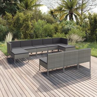 vidaXL Set De Muebles De Jard&iacute;n 10 Pzas Y Cojines Rat&aacute;n Sint&eacute;tico Gris Vidaxl
