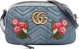 Gucci Pre-owned Womens Gg Marmont Shoulder Bag Denim Floral - Blue Cotton - One Size
