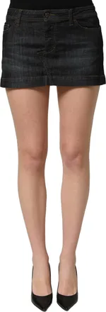 Dolce & Gabbana Womens Black Cotton Spandex Low Waist Denim Mini Skirt