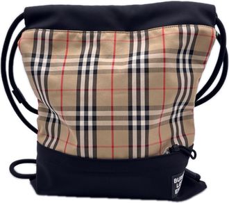 Burberry Beige Black Canvas Backpack (Pre-Owned)