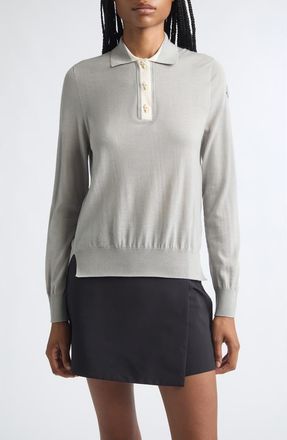 Moncler Wool Long Sleeve Polo in Gray at Nordstrom, Size X-Large