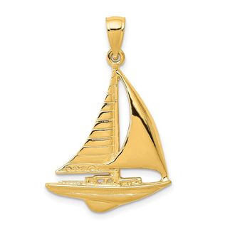 Diamond2Deal 10k Yellow Gold 2-D Sailboat Pendant