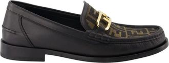 Fendi Loafers, male, Black, Size: 7 US Leather Slip-On Loafers with Metal Detail