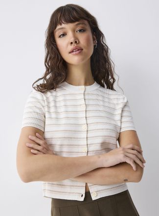 Twik Womens Short-sleeve striped Cardigan Sweater