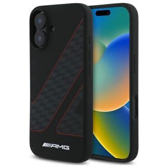 OEM Funda R&iacute;gida Amg Amhmp16s2scfr Para Iphone 16 De 6,1 Pulgadas, Color Negro/negro, Con Estampado De Bandera A Cuadros Y Magsafe