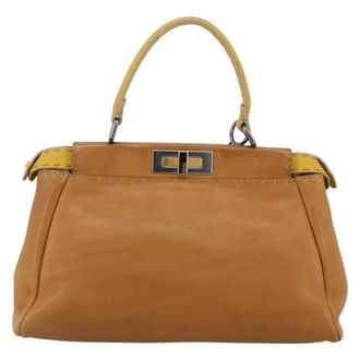 Fendi Selleria Peekaboo Bag Rigid Leather Beige Leather Handbag (Pre-Owned)