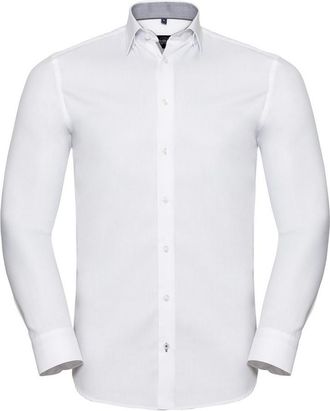 Russell Athletic Russell Collection Heren Lange Mouw Contrast Visgraatshirt (Wit/zilver)