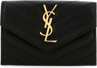 Saint Laurent small Monogram envelope wallet - women - Calf Leather (top grain)/Brass - One Size - Black