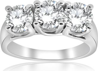 Pompeii3 3ct Three Stone Diamond Engagement Ring 14K White Gold Size Selectable