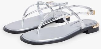 Tommy Hilfiger Womens Metallic Leather Sandal - Silver - US 6.5 / EU 37