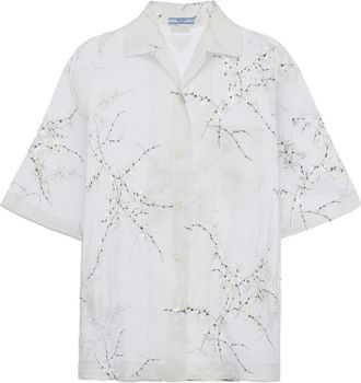 Prada Floral Embroidered Short Sleeved Sheer Shirt