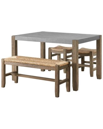 Alaterre Newport 4Pc Wood Dining Set With Table, Two Stools & Bench