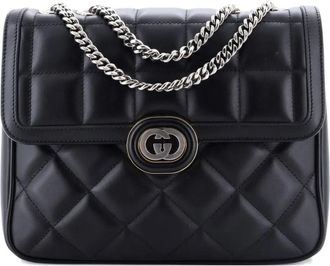 Gucci Deco Chain Flap Bag Mixed Matelasse Leather Small shoulder bag - Zwart