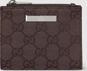 Gucci Small Wallet With Gucci Plaque, Brown, GG Canvas
