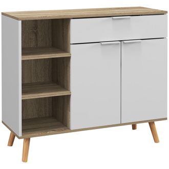OEM Aparador De Cocina Con 1 Caj&oacute;n 2 Puertas De Cierre Suave Y Estantes Ajustables Para Comedor 95x35x85 Cm Blanco Y Natural