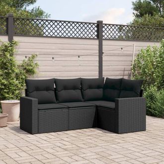 vidaXL Set Divani da Giardino 4 pz con Cuscini Nero in Polyrattan vidaXL