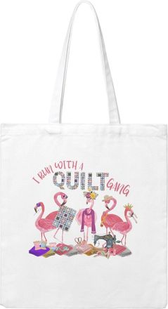 Generic I Run With A Quilt Gang Canvas Tote Bag For Sewers & Knitters, Sewing Theme Reusable Grocery Bag, Funny Crafting Gift For Women, Large Capacity Canvas