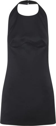 Elisabetta Franchi Mini Jurk in Duchess Satijn met Ketting - Dames - Korte kleedjes - Zwart - M - Satijn - Kleedjes