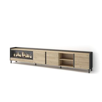 Skraut Home Mueble tv efecto madera roble negro 315x35x61cm chimenea efecto fuego